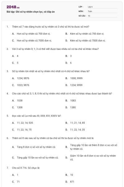 Bài tập: Ghi số tự nhiên chọn lọc, có đáp án