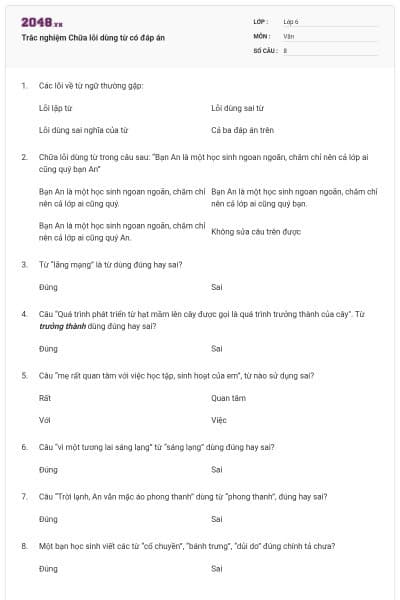 Trắc nghiệm Chữa lỗi dùng từ có đáp án