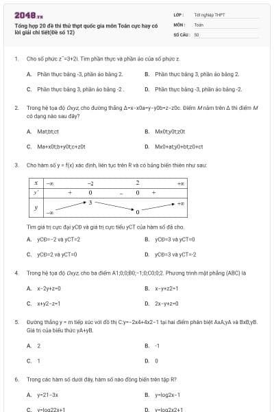 Tổng hợp 20 đề thi thử thpt quốc gia môn Toán cực hay có lời giải chi tiết(Đề số 12)