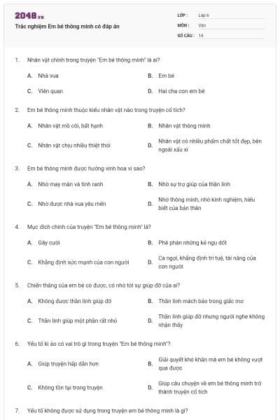 Trắc nghiệm Em bé thông minh có đáp án