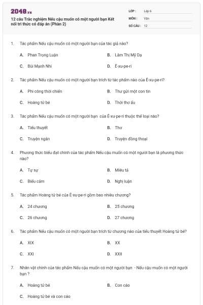 12 câu Trắc nghiệm Nếu cậu muốn có một người bạn Kết nối tri thức có đáp án (Phần 2)