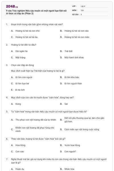 9 câu Trắc nghiệm Nếu cậu muốn có một người bạn Kết nối tri thức có đáp án (Phần 3)