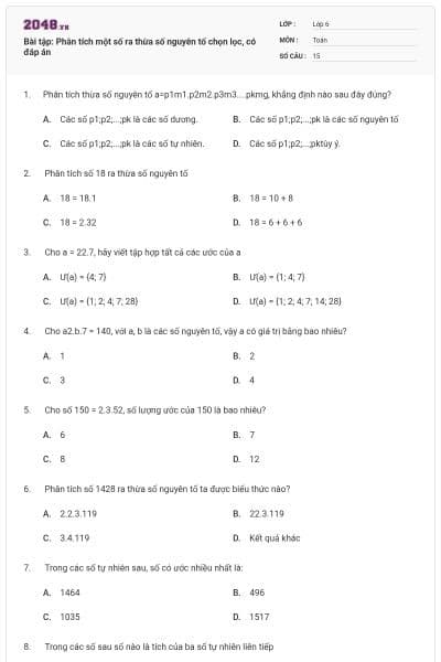 Bài tập: Phân tích một số ra thừa số nguyên tố chọn lọc, có đáp án