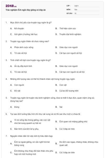 Trắc nghiệm Ếch ngồi đáy giếng có đáp án