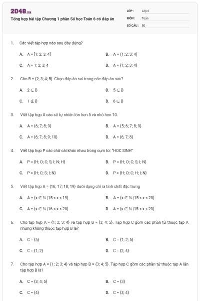 Tổng hợp bài tập Chương 1 phần Số học Toán 6 có đáp án