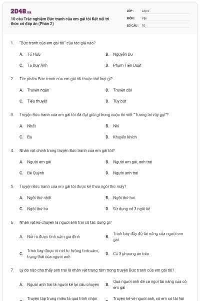 10 câu Trắc nghiệm Bức tranh của em gái tôi Kết nối tri thức có đáp án (Phần 2)