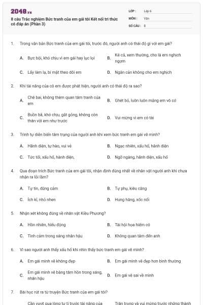 8 câu Trắc nghiệm Bức tranh của em gái tôi Kết nối tri thức có đáp án (Phần 3)
