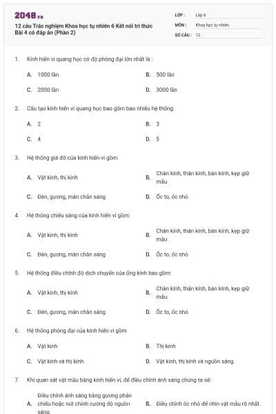 12 câu Trắc nghiệm Khoa học tự nhiên 6 Kết nối tri thức Bài 4 có đáp án (Phần 2)
