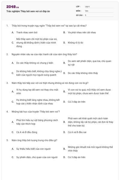 Trắc nghiệm Thầy bói xem voi có đáp án