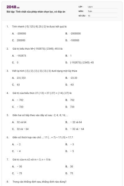 Bài tập: Tính chất của phép nhân chọn lọc, có đáp án