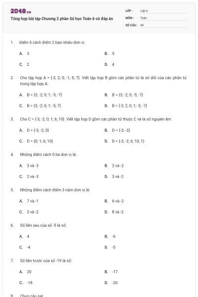 Tổng hợp bài tập Chương 2 phần Số học Toán 6 có đáp án