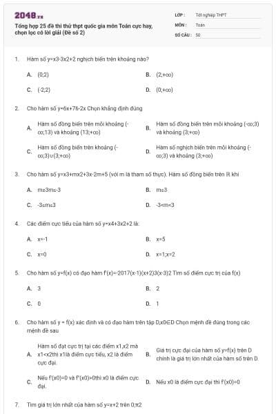 Tổng hợp 25 đề thi thử thpt quốc gia môn Toán cực hay, chọn lọc có lời giải (Đề số 2)
