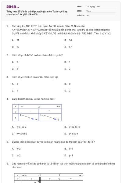 Tổng hợp 25 đề thi thử thpt quốc gia môn Toán cực hay, chọn lọc có lời giải (Đề số 3)