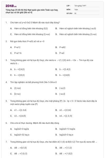Tổng hợp 25 đề thi thử thpt quốc gia môn Toán cực hay, chọn lọc có lời giải (Đề số 4)