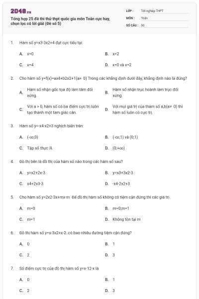 Tổng hợp 25 đề thi thử thpt quốc gia môn Toán cực hay, chọn lọc có lời giải (Đề số 5)