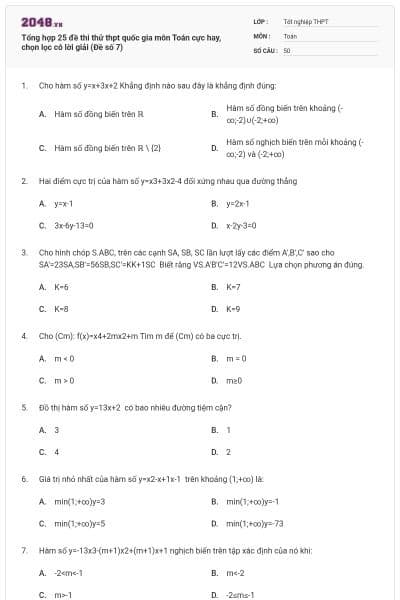 Tổng hợp 25 đề thi thử thpt quốc gia môn Toán cực hay, chọn lọc có lời giải (Đề số 7)