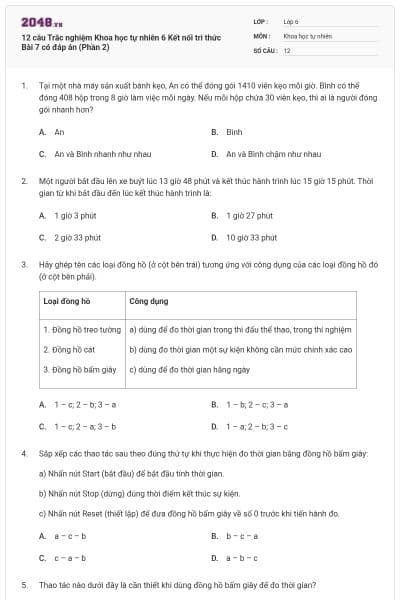 12 câu Trắc nghiệm Khoa học tự nhiên 6 Kết nối tri thức Bài 7 có đáp án (Phần 2)