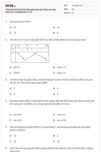 Tổng hợp 25 đề thi thử thpt quốc gia môn Toán cực hay, chọn lọc có lời giải (Đề số 10)