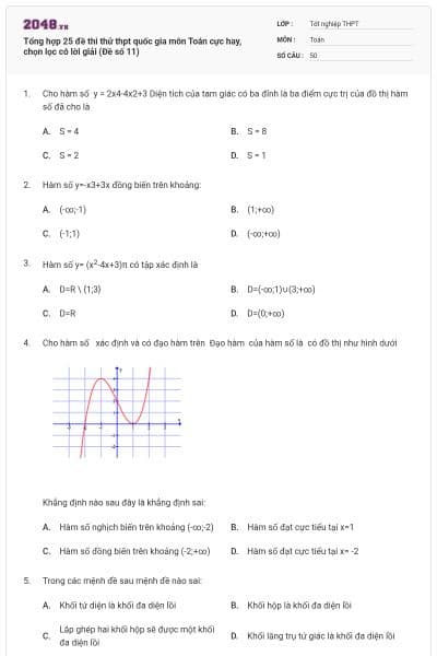 Tổng hợp 25 đề thi thử thpt quốc gia môn Toán cực hay, chọn lọc có lời giải (Đề số 11)