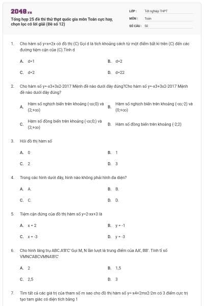 Tổng hợp 25 đề thi thử thpt quốc gia môn Toán cực hay, chọn lọc có lời giải (Đề số 12)