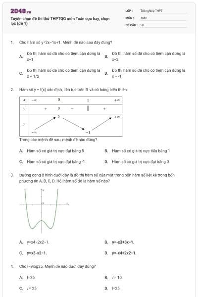 Tuyển chọn đề thi thử THPTQG môn Toán cực hay, chọn lọc (đề 1)