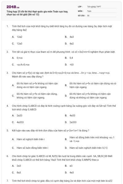 Tổng hợp 25 đề thi thử thpt quốc gia môn Toán cực hay, chọn lọc có lời giải (Đề số 13)