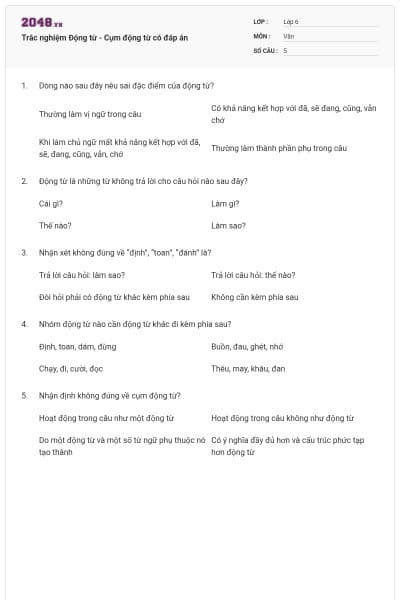 Trắc nghiệm Động từ - Cụm động từ có đáp án