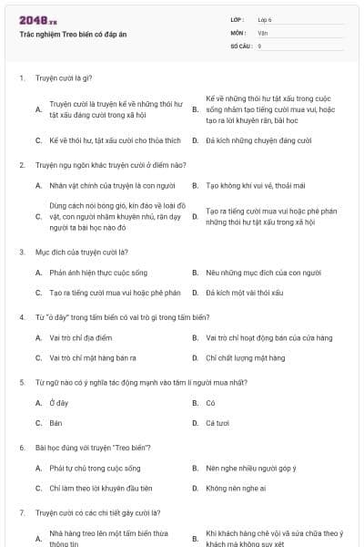 Trắc nghiệm Treo biển có đáp án