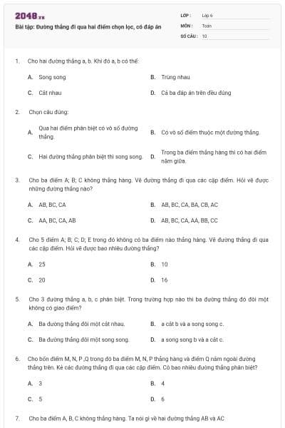Bài tập: Đường thẳng đi qua hai điểm chọn lọc, có đáp án