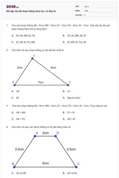 Bài tập: Độ dài đoạn thẳng chọn lọc, có đáp án