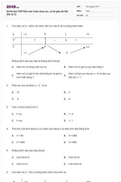 Đề thi thử THPTQG môn Toán chọn lọc, có lời giải chi tiết (Đề số 2)