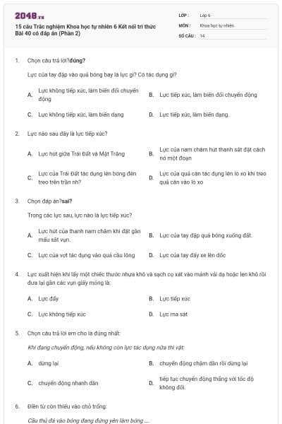 15 câu Trắc nghiệm Khoa học tự nhiên 6 Kết nối tri thức Bài 40 có đáp án (Phần 2)