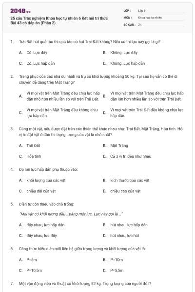 25 câu Trắc nghiệm Khoa học tự nhiên 6 Kết nối tri thức Bài 43 có đáp án (Phần 2)