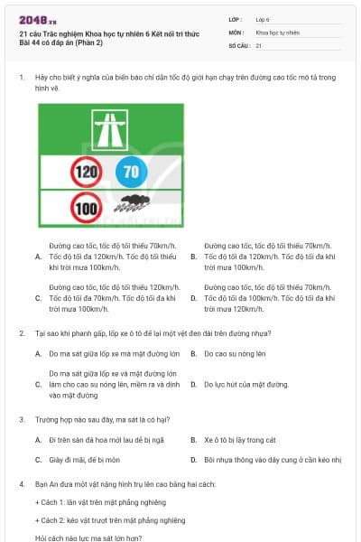 21 câu Trắc nghiệm Khoa học tự nhiên 6 Kết nối tri thức Bài 44 có đáp án (Phần 2)