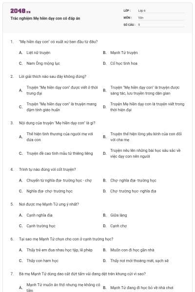 Trắc nghiệm Mẹ hiền dạy con có đáp án