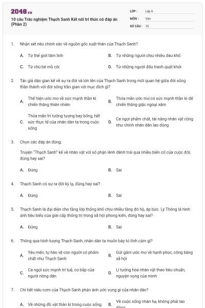 10 câu Trắc nghiệm Thạch Sanh Kết nối tri thức có đáp án (Phần 2)