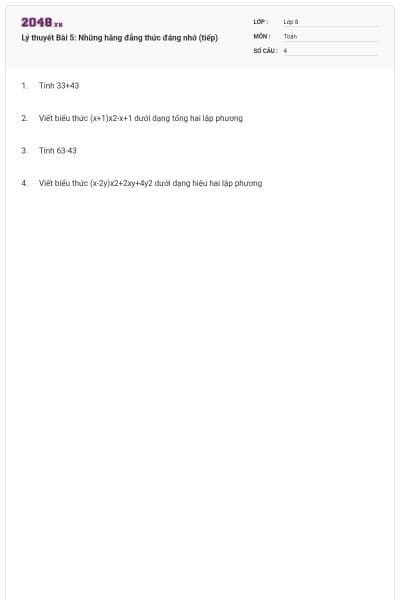 Lý thuyết Bài 5: Những hằng đẳng thức đáng nhớ (tiếp)