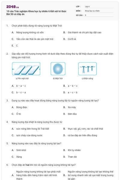 10 câu Trắc nghiệm Khoa học tự nhiên 6 Kết nối tri thức Bài 50 có đáp án