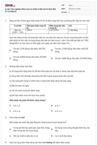 8 câu Trắc nghiệm Khoa học tự nhiên 6 Kết nối tri thức Bài 51 có đáp án