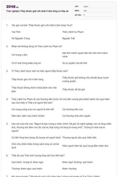 Trắc nghiệm Thầy thuốc giỏi cốt nhất ở tấm lòng có đáp án