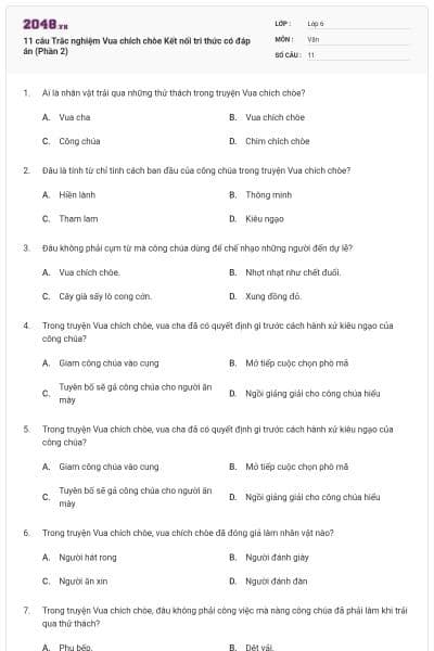 11 câu Trắc nghiệm Vua chích chòe Kết nối tri thức có đáp án (Phần 2)