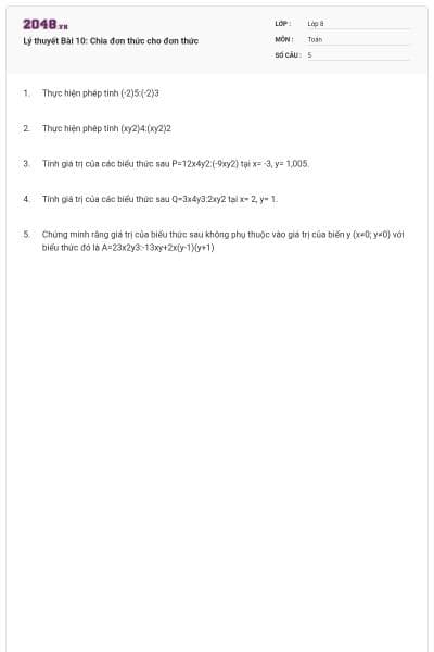 Lý thuyết Bài 10: Chia đơn thức cho đơn thức