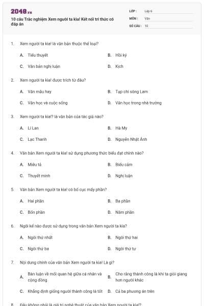 10 câu Trắc nghiệm Xem người ta kìa! Kết nối tri thức có đáp án