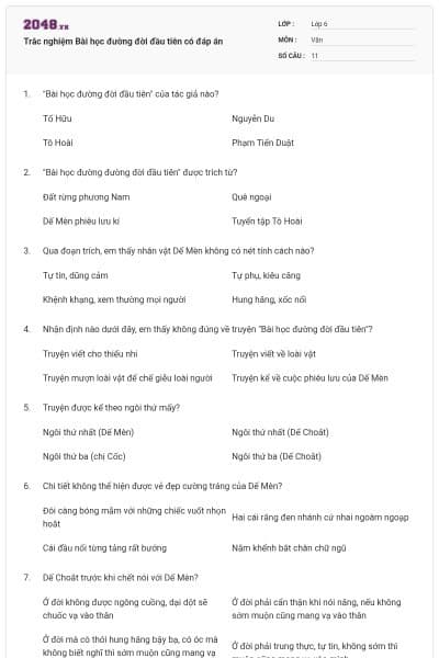 Trắc nghiệm Bài học đường đời đầu tiên có đáp án