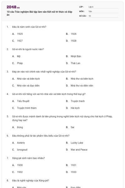 10 câu Trắc nghiệm Bài tập làm văn Kết nối tri thức có đáp án