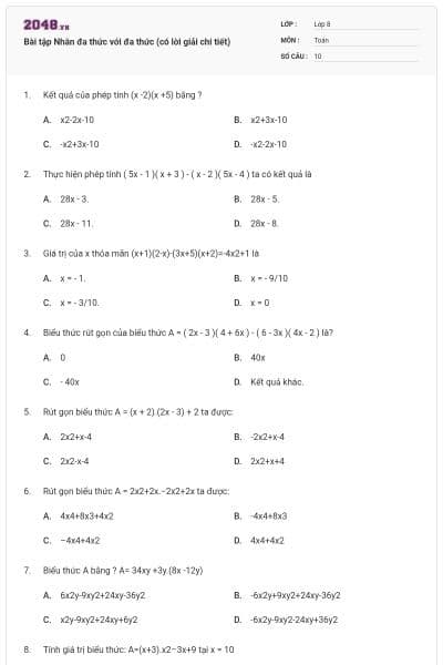 Bài tập Nhân đa thức với đa thức (có lời giải chi tiết)