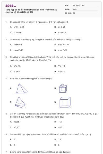 Tổng hợp 25 đề thi thử thpt quốc gia môn Toán cực hay, chọn lọc có lời giải (Đề số 14)