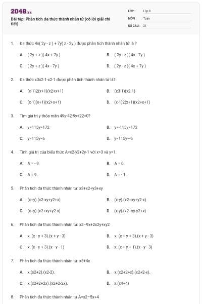 Bài tập: Phân tích đa thức thành nhân tử (có lời giải chi tiết)