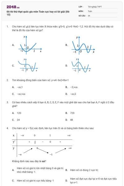Đề thi thử thpt quốc gia môn Toán cực hay có lời giải (Đề 10)