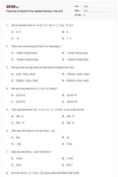 Tổng hợp Lý thuyết & Trắc nghiệm Chương 1 Đại số 8